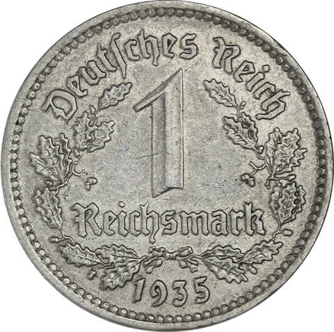 III. Reich 5-Münzen-Satz 1 Reichsmark mit 5 Jahrgängen Mzz. Historia Wahl 