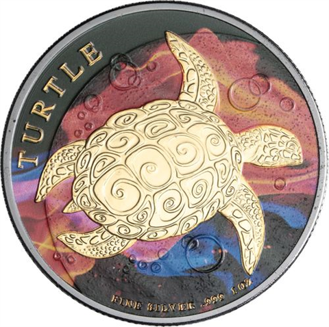 Niue-2 Dollar-2015-AGstgl-Schildkröte-FD-RuthBlack-Farbe-RS