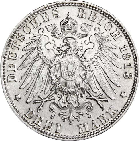 Kaiserreich 3 Mark 1908 - 1913 König Otto von Bayern J.47 I