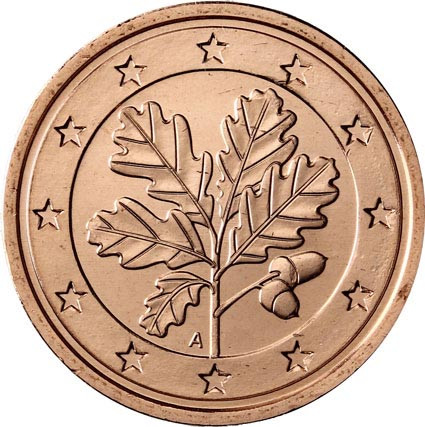 Kursmünzen 2 Euro-Cent Deutschland 2015 in Stempelglanz mit Eichenzweig