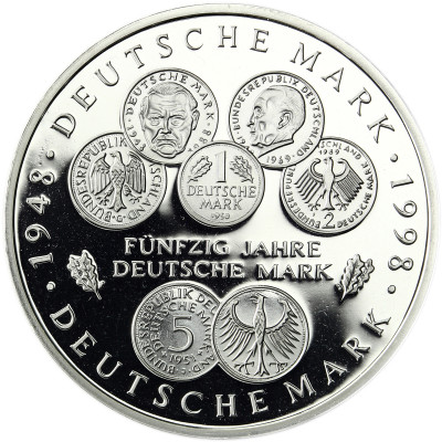 Deutschland 10 DM Münzen 1998 PP - 50 Jahre Deutsche Mark Mzz. komplett A bis J