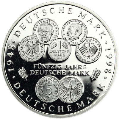 Deutschland 10 DM Silber 1998 PP 50 Jahre Deutsche Mark Mzz. komplett A bis J