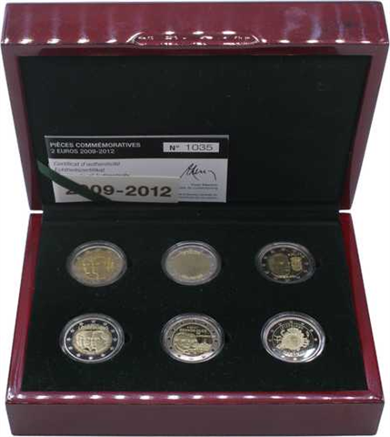 Luxemburg-6x2 Euro-2009-2012-PP-Gedenkmünzensatz-Etui offen