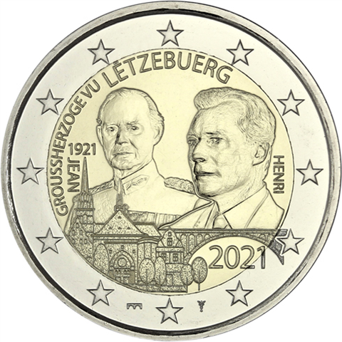 Luxemburg-2-Euro-2021-Großherzog-Jean-Reliefprägung-Mzz-I