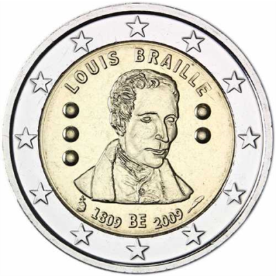 Belgien 2 Euro 2009 bfr. Blindenschrift Louis Braille