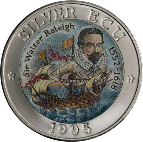 Großbritannien-Ecu-1995-AGstgl-Farbe-Sir Walter Raleigh-RS