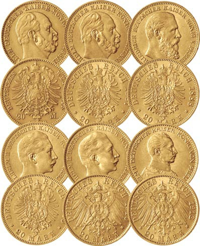 Goldmünzen Kaiserreich 6x20 Goldmark