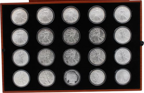 USA-40x1Oz-1927-2021-AGstgl-Eagle,Liberty,Indianer,Büffel-Etui