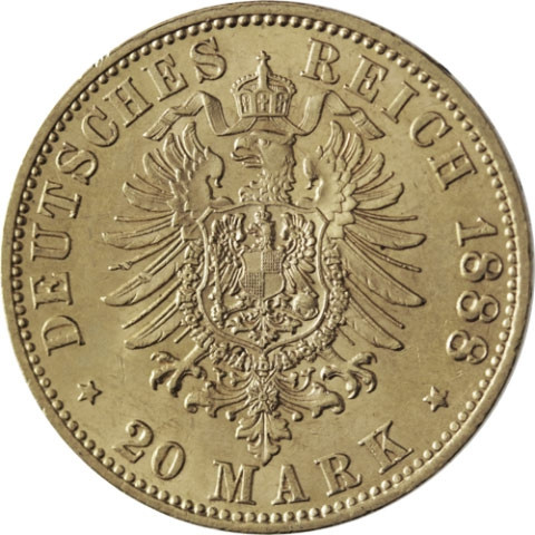 Kaiserreich 20 Mark 1888 Kaiser Friedrich III. König von Preussen J.248 