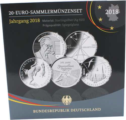Deutschland-5x20 Euro-2018-AGpp-Komplett Set-Folder