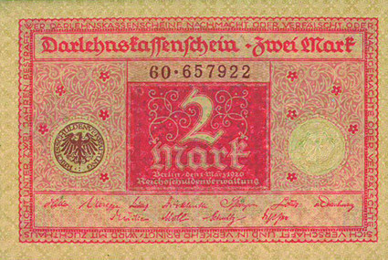 2 Mark Darlehnskassenschein Banknote Inflation 