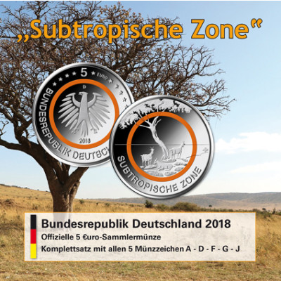 5 Euro Münze 2018 Subtropische Zone - Deutschland - Klimazone  Folder