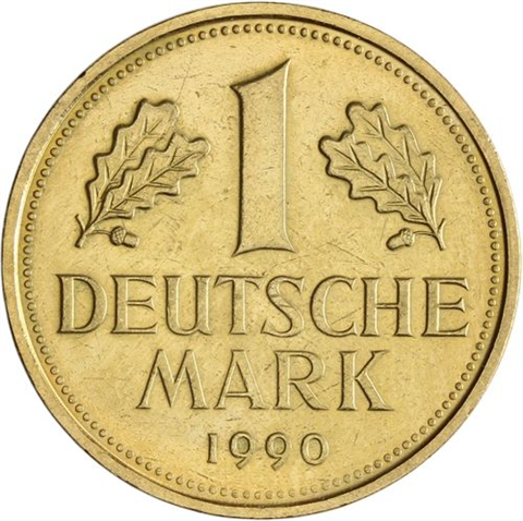 Deutschland-1 DM-1950-2001-bfr-Kursmünze-vergoldet-RS