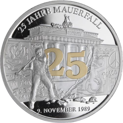 Deutschland-Medaille-2014-PP-25 Jahre Mauerfall-Teilvergoldet-RS
