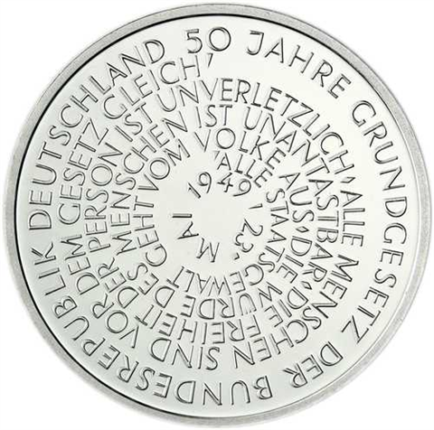Deutschland 10 DM Silber 1999 Stgl. 50 Jahre Grundgesetz I