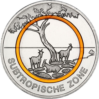 Neue 5 Euro Münze 2018 Subtropische Zone - Deutschland - Klimazone der Erde Polymerring Orange 