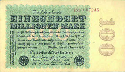 Ro.106 100 Millionen Mark Reichsbanknote 22.08.1923