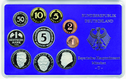BRD 12,68 DM Kursmünzensatz 1990 PP 1 Pfennig bis 5 D-Mark