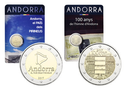 Andorra 2 x 2 Euro Gedenkmünzen  2017 stgl. Hymne und Pyrenäen 