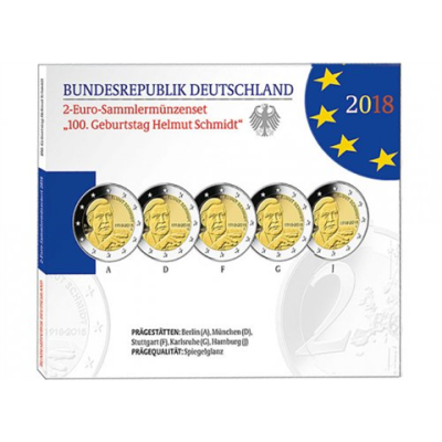 Deutschlande 2 Euro-Satz 2018 Helmut Schmidt PP im Folder