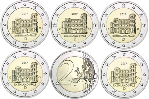 Deutschland-2Euro-2017bfr-PortaNigra-Münzzeichen-ADFGJ-RSVS