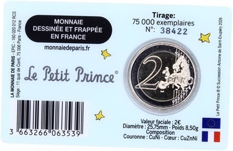 Frankreich-2 Euro-2026-Stgl-Kleiner Prinz-CC-Hellblau Flugzeug-RS