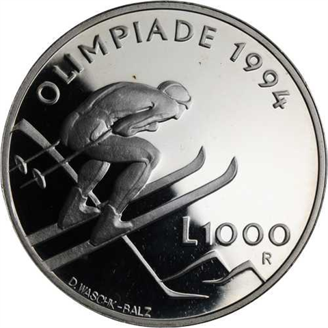 San Marino-1000Lire-1994-Olympiade-Lillehammer-Etui