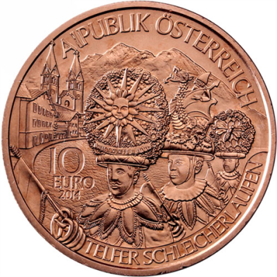 Österreich-10-Euro-2014-Kupfer-bfr-Aus-Kinderhand-Tirol-RS