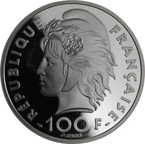 Frankreich-100 Francs 15 Ecus-1993-AGpp-Zwei Fussballspieler-RS