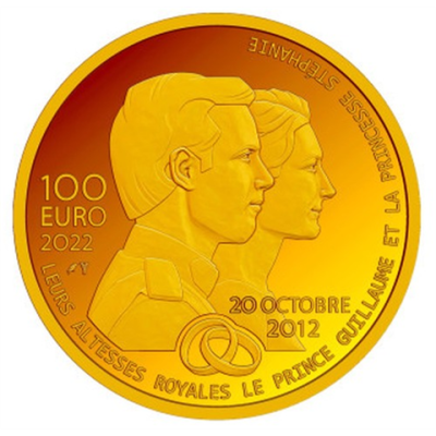 Luxemburg-100Euro-2022-AUstgl-10HochzeitstagVonGuillumeUndStephanie-RS