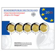 Deutschland 5 x 2 Euro 2015 PP 30 Jahre Europa-Flagge