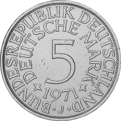 BRD 4 x 5 DM Kursmünze 1971 D - F - G - J Heiermann Silber-Fünfer