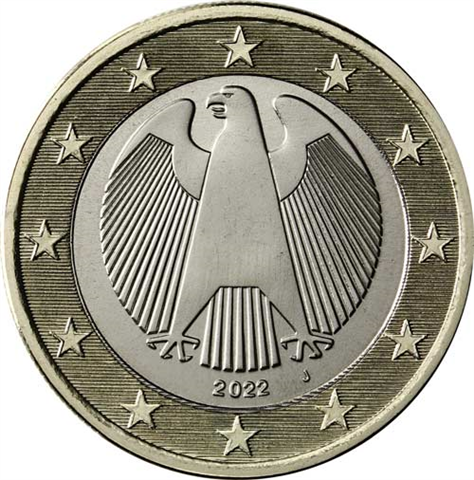 Deutschland-1Euro-2022-bfrcu-Kursmünze-J