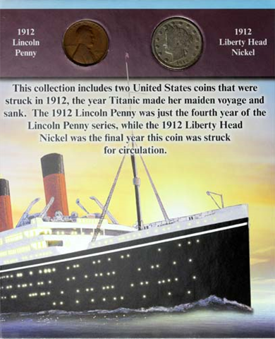 USA-Lincoln-Penny-&-Liberty-Head-Nickel-1912---Titanic-Gedenkset-im-Folder