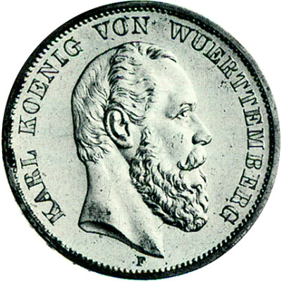 J. 173     Württemberg 5 Mark  Karl  1874-1888 SONDERPREIS!