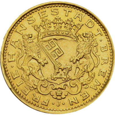 J. 204 - Bremen 10 Mark 1907 Gold Freie Hansestadt-Stadtwappen