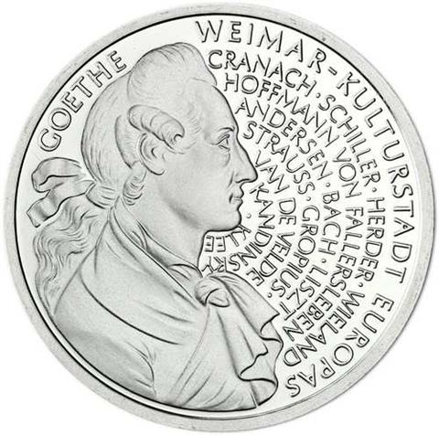 Deutschland 10 DM Silber 1999 Stgl. Johann Wolfgang von Goethe und Weimar I