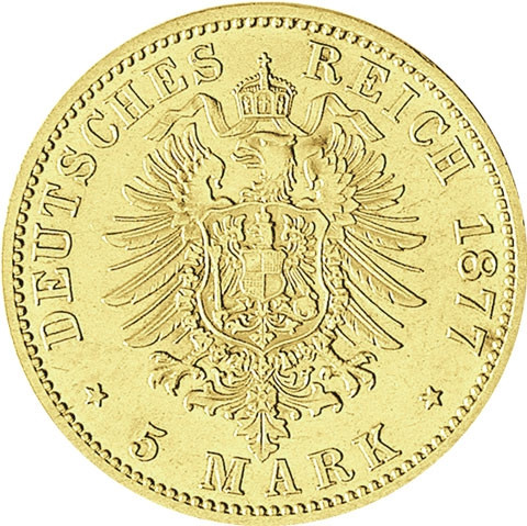 Kaiserreich Gold  5 Mark 1877-1878 Bayern Ludwig II.  J. 195