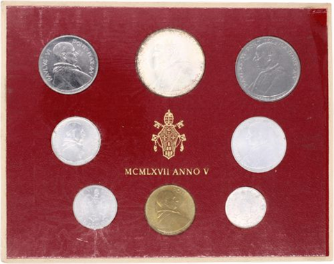 Vatikan-668 Lire-1967-Stgl-Kursmünzensatz-RS
