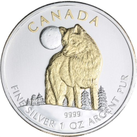 Kanada-5 Dollar-2011-AGstgl-Wolf-Vergoldet-RS