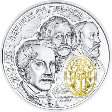 Oesterreich 20 Euro Silber  2017 PP  175 Jahre Wiener Philharmoniker Gold-Farb-Applikation