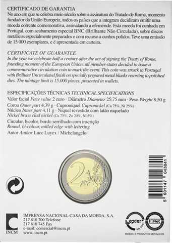 Portugal 2 Euro 2007 Stgl. 50 Jahre Römische Verträge 1