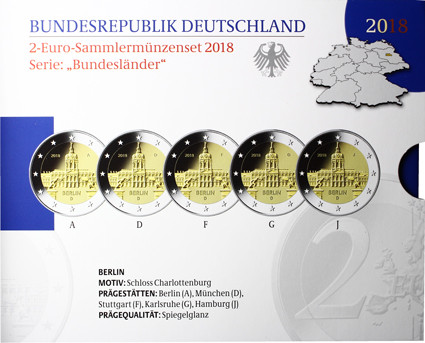 Deutschlande 2 Euro-Satz 2018 Berlin Schloss Charlottenburg PP im Folder