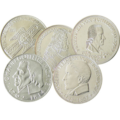 Deutschland  5 DM  - die ersten 5 Gedenkmünzen komplett in vorzüglicher Qualität