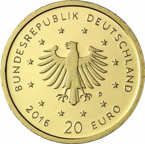 1/8 Oz Goldmünze Nachtigall - Deutschland 20 Euro Gold 2016 Mzz. D