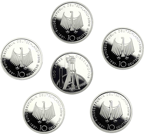Deutschland 10 DM Silber 1997 PP 100 Jahre Erfindung des Dieselmotor Mzz. A bis J I