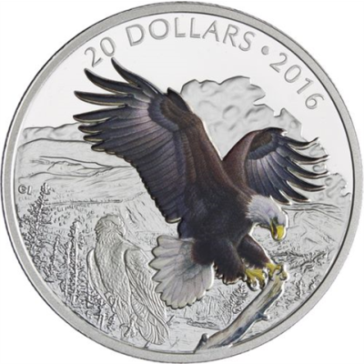 Kanada-20 Dollar-2016-AGpp-Bald Eagle-Farbe-RS