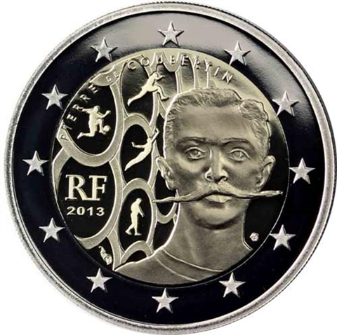 Frankreich-2Euro-2013-PP-Baron-Pierre-de-Coubertin-RS