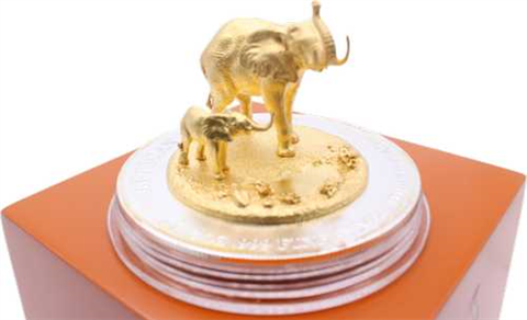 Ruanda-1000 FRW-2017-AGstgl-vergoldet-3D-Elefant-Etui