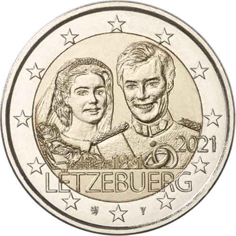 Luxemburg-2-Euro-2021-Hochzeitstag-von-Henri-und-Maria-Teresa-Reliefprägung-I
